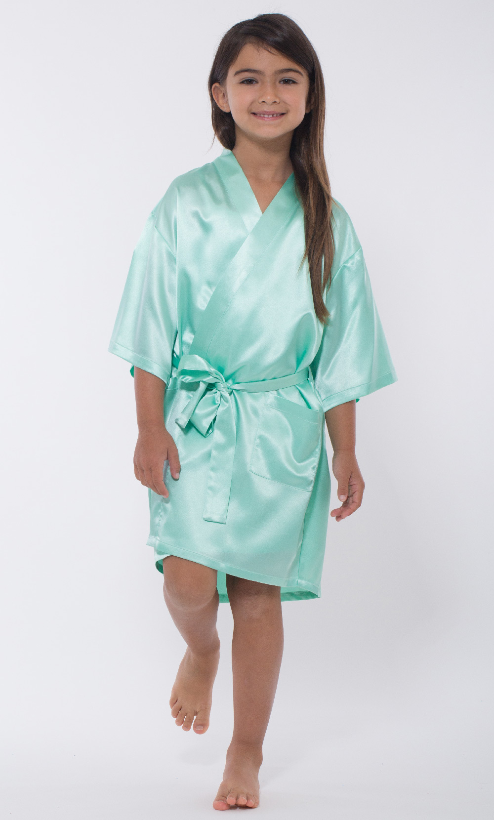 Mint Green Satin Kimono Kid's Robe-Robemart.com