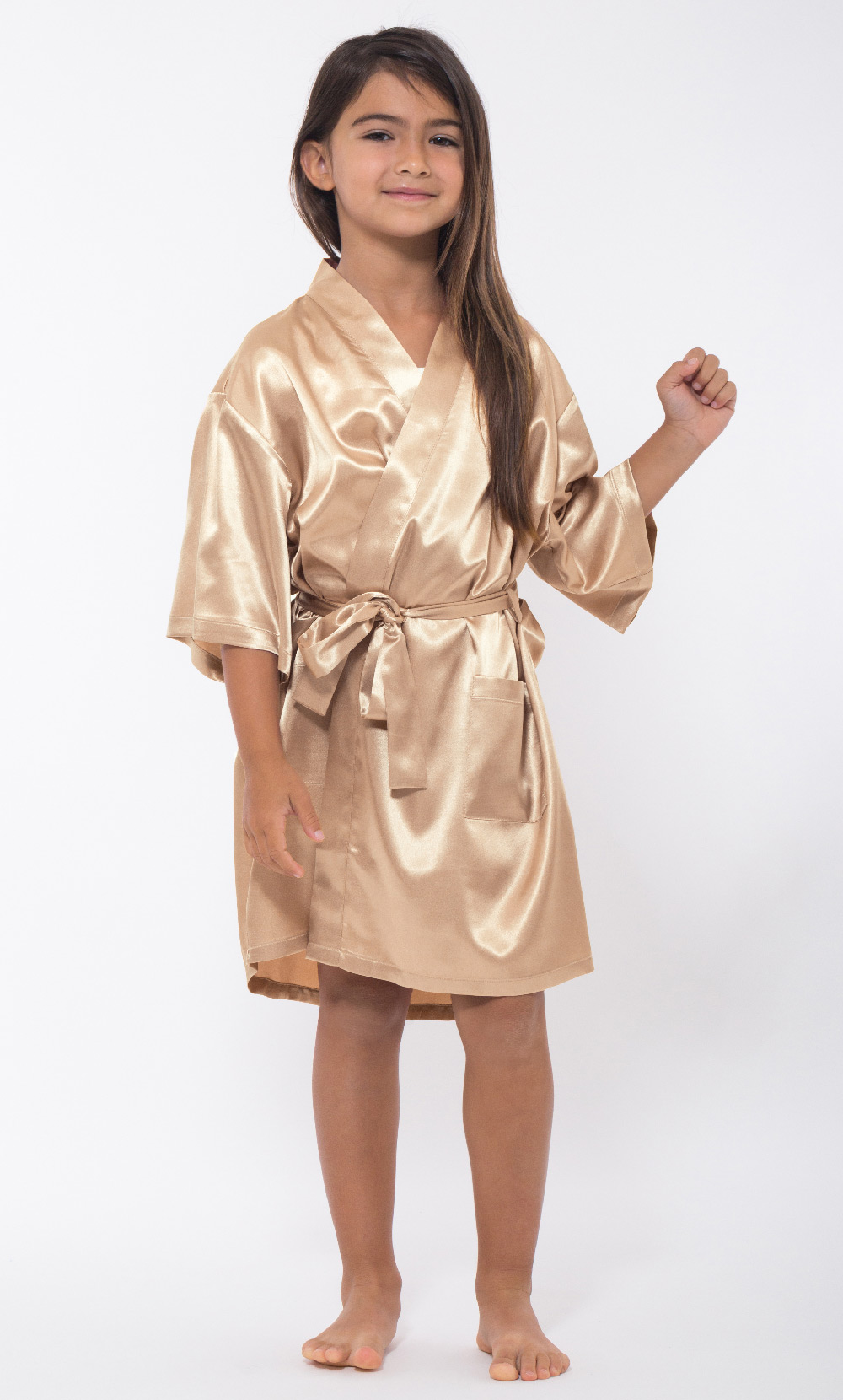 Taupe Satin Kimono Kid's Robe-Robemart.com