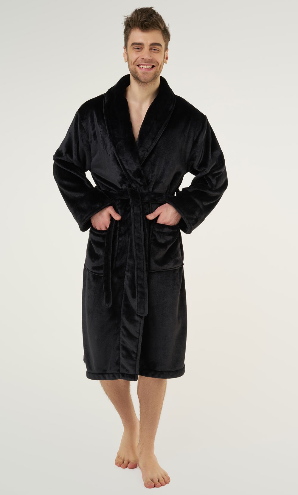Black Super Soft Tahoe Microfleece Shawl Collar Robe-Robemart.com