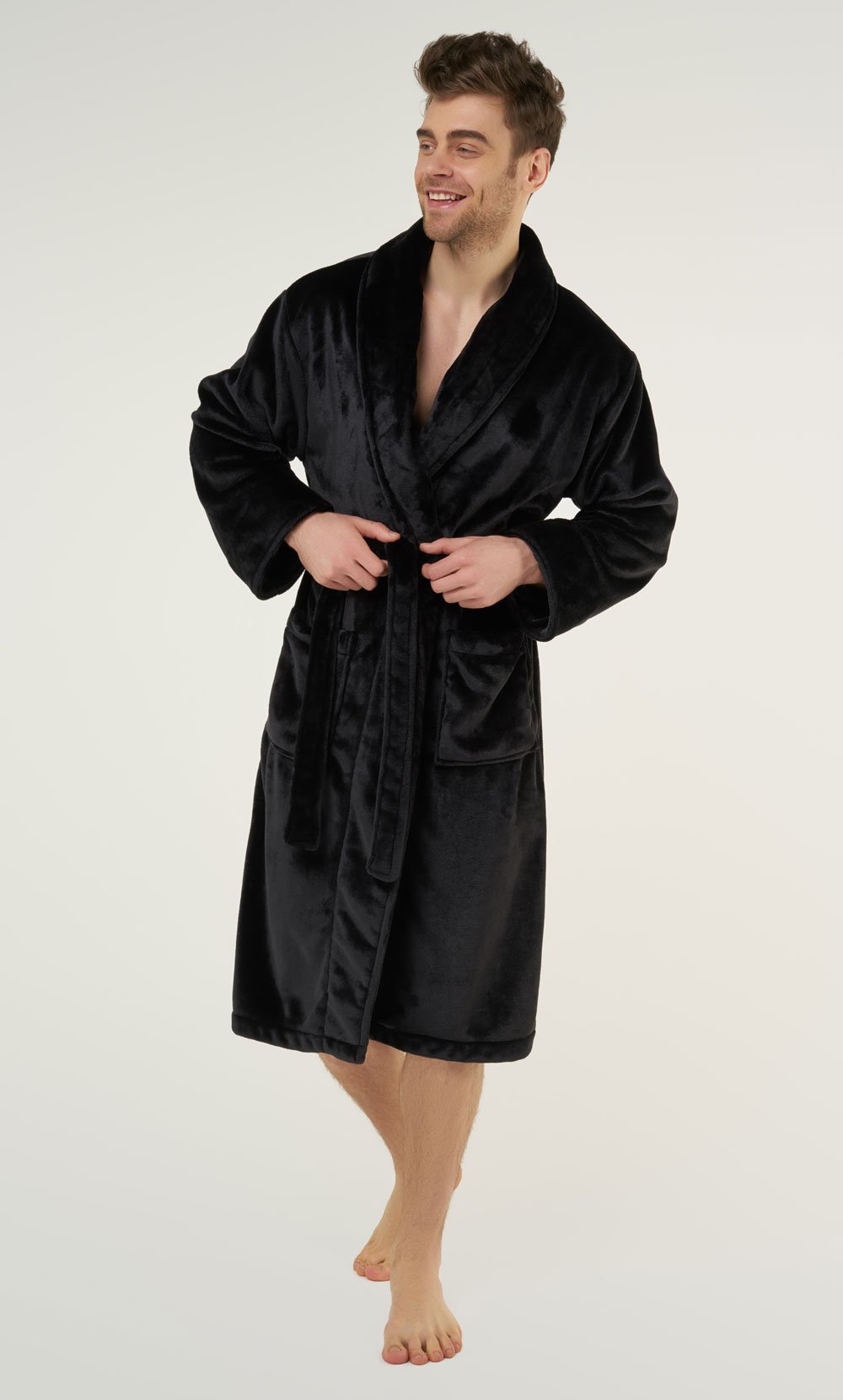 Black Super Soft Tahoe Microfleece Shawl Collar Robe-Robemart.com