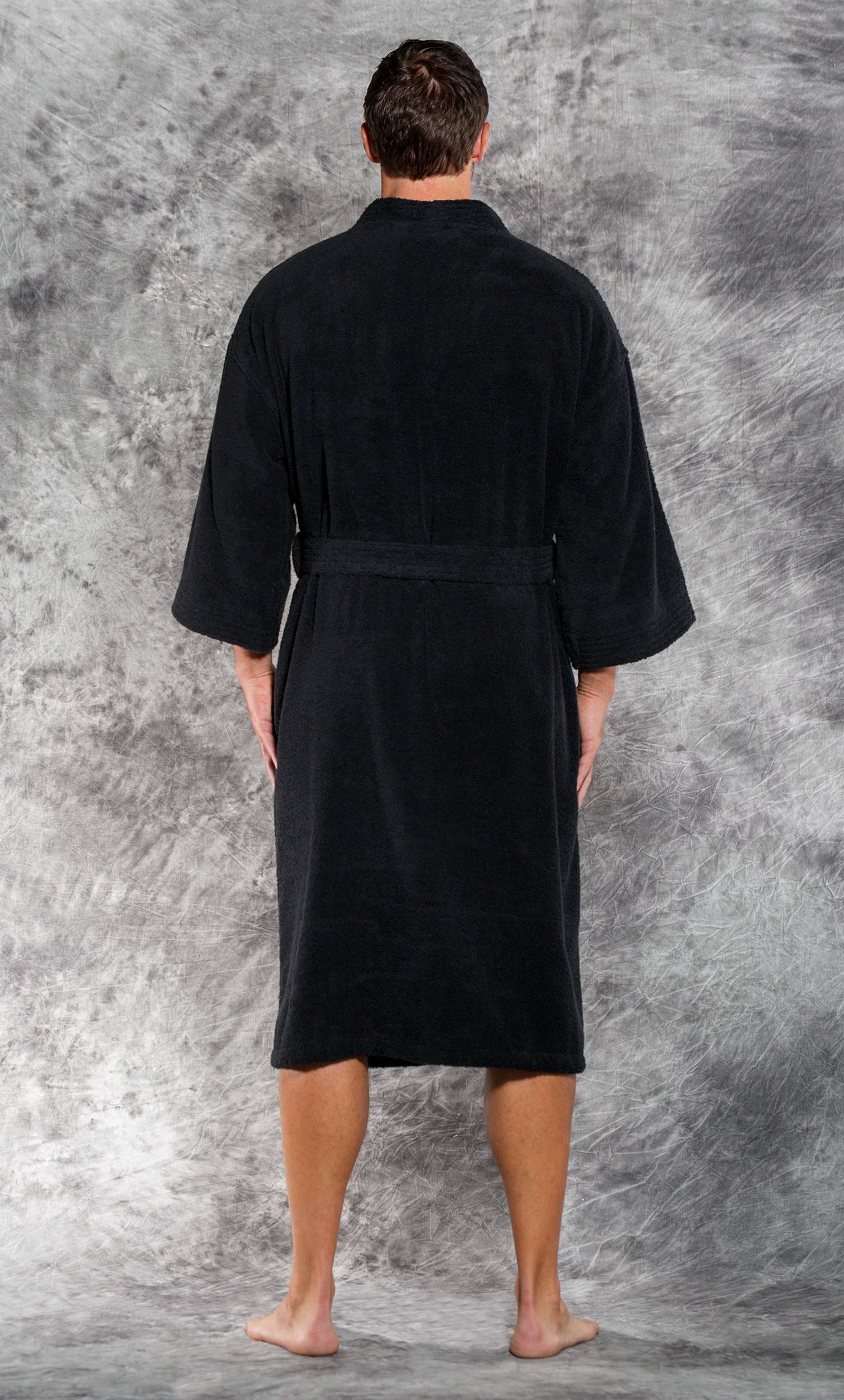 Premium 100% Turkish Cotton Black Terry Kimono Bathrobe-Robemart.com