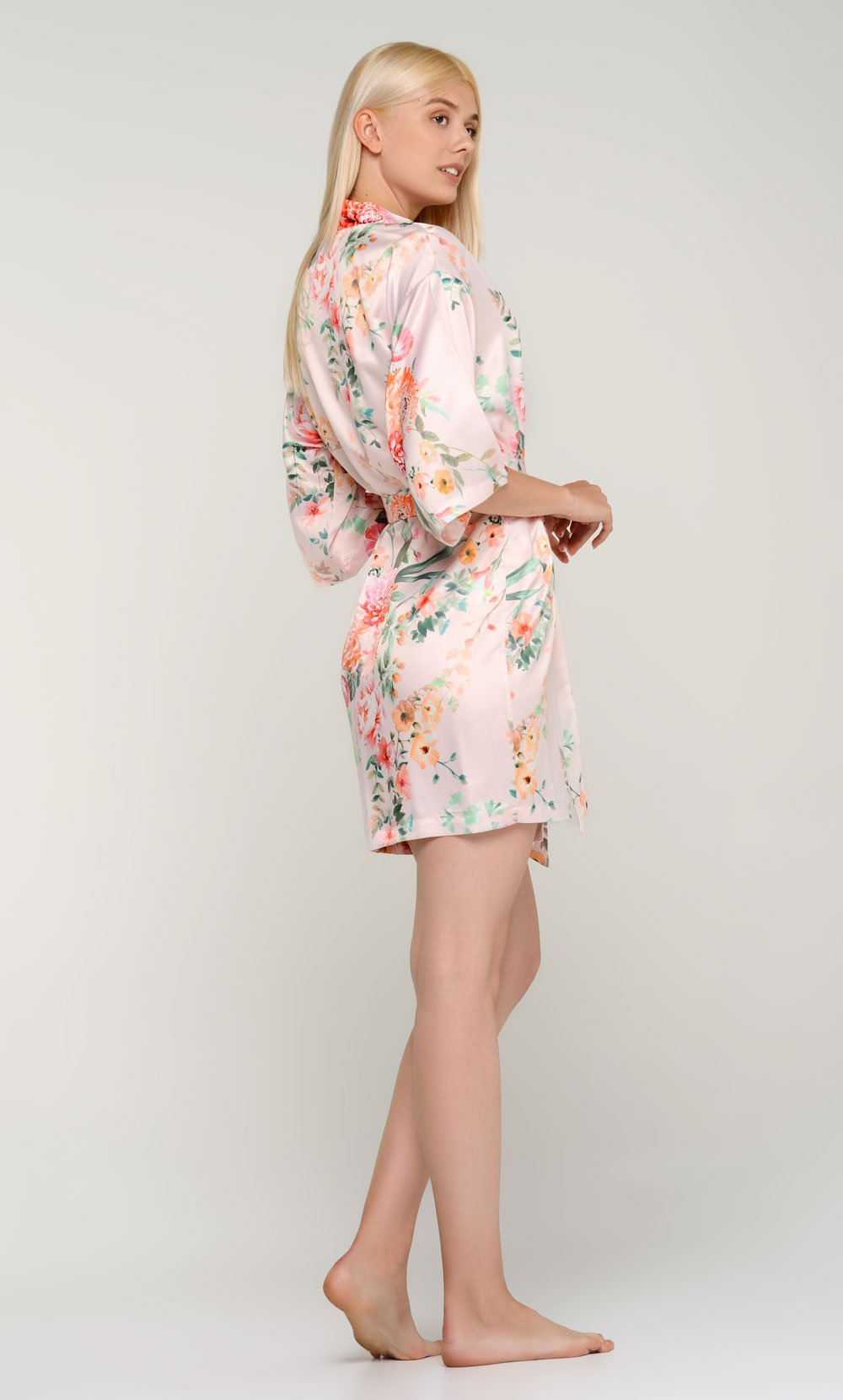 Pink Tish Satin Kimono Short Robe-Robemart.com