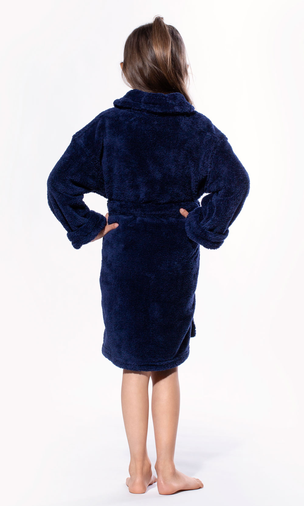 Navy Blue Plush Super Soft Fleece Shawl Kid's Robe-Robemart.com