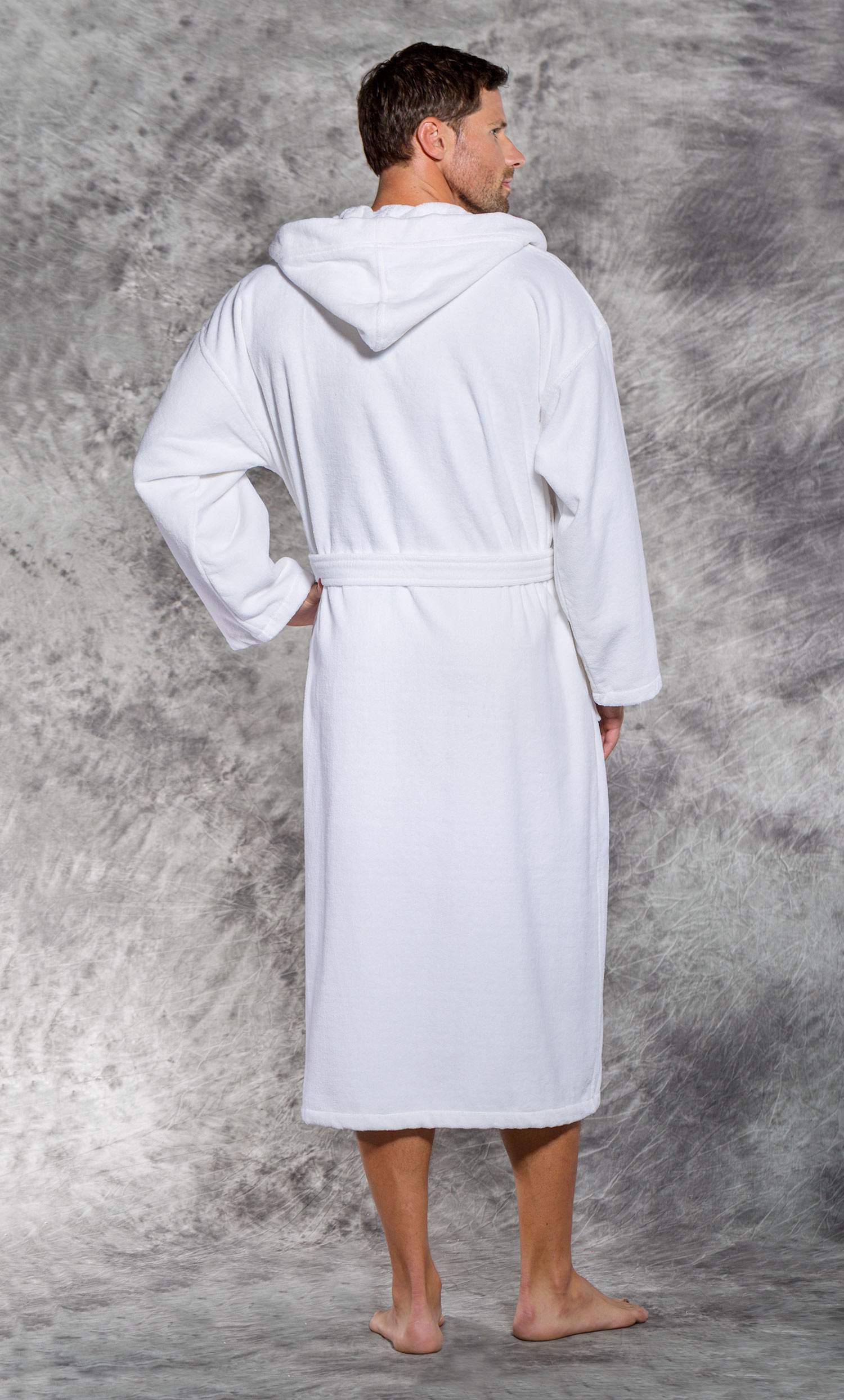 100% Turkish Cotton White Hooded Terry / Velour Bathrobe-Robemart.com