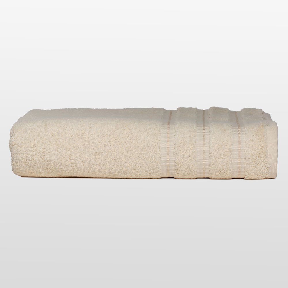 100% Turkish Cotton Cream  3 Stripe Bath Towel-Robemart.com