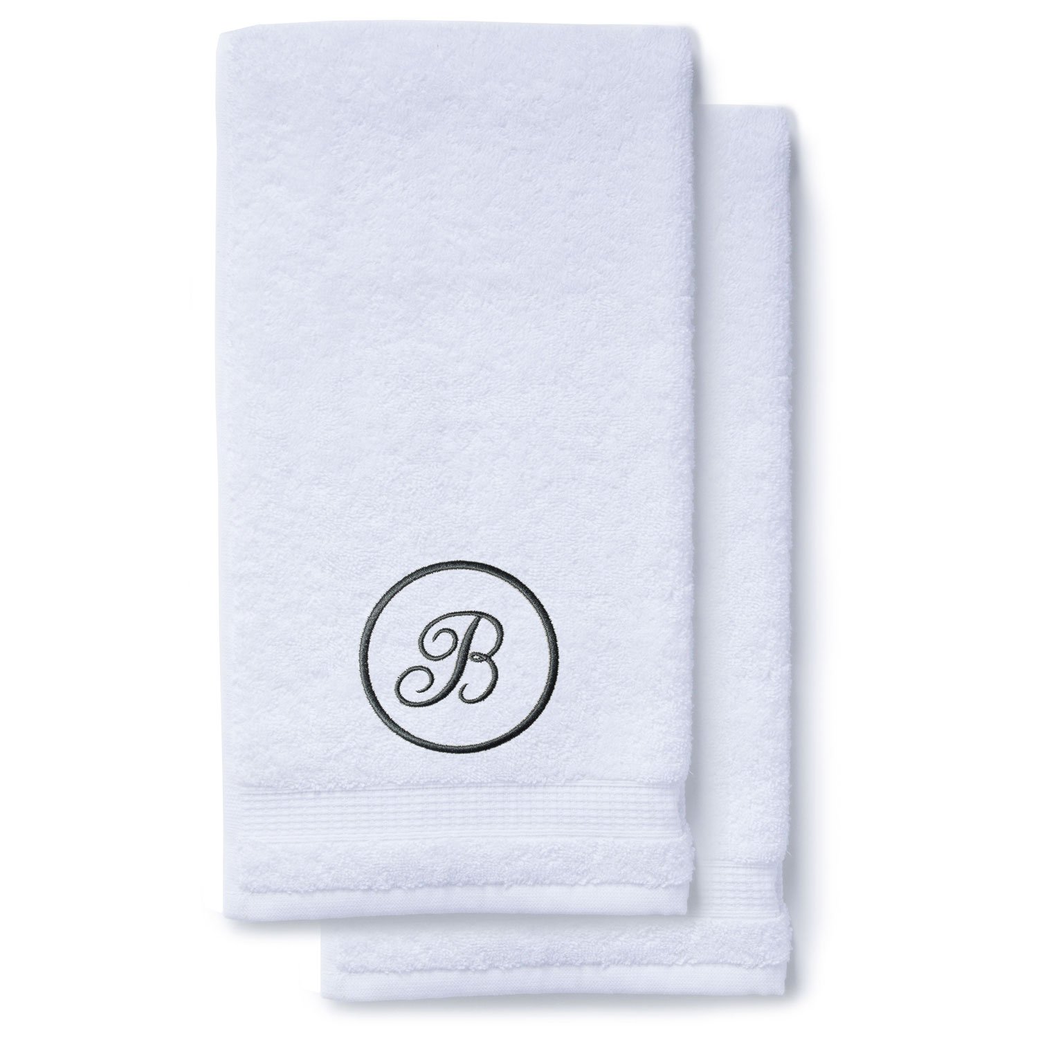 Charcoal Gray Initial Premium Hand Towel Script 16 X 30 Inch, Set of 2-Robemart.com
