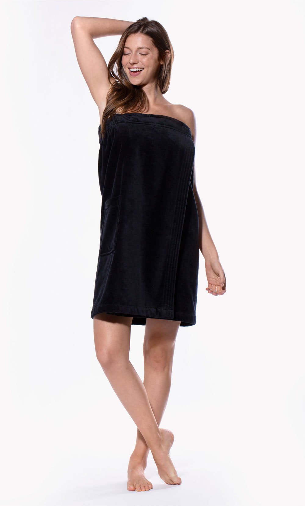 100% Cotton Black Terry Velour Cloth Spa Wrap, Bath Towel Wrap-Robemart.com
