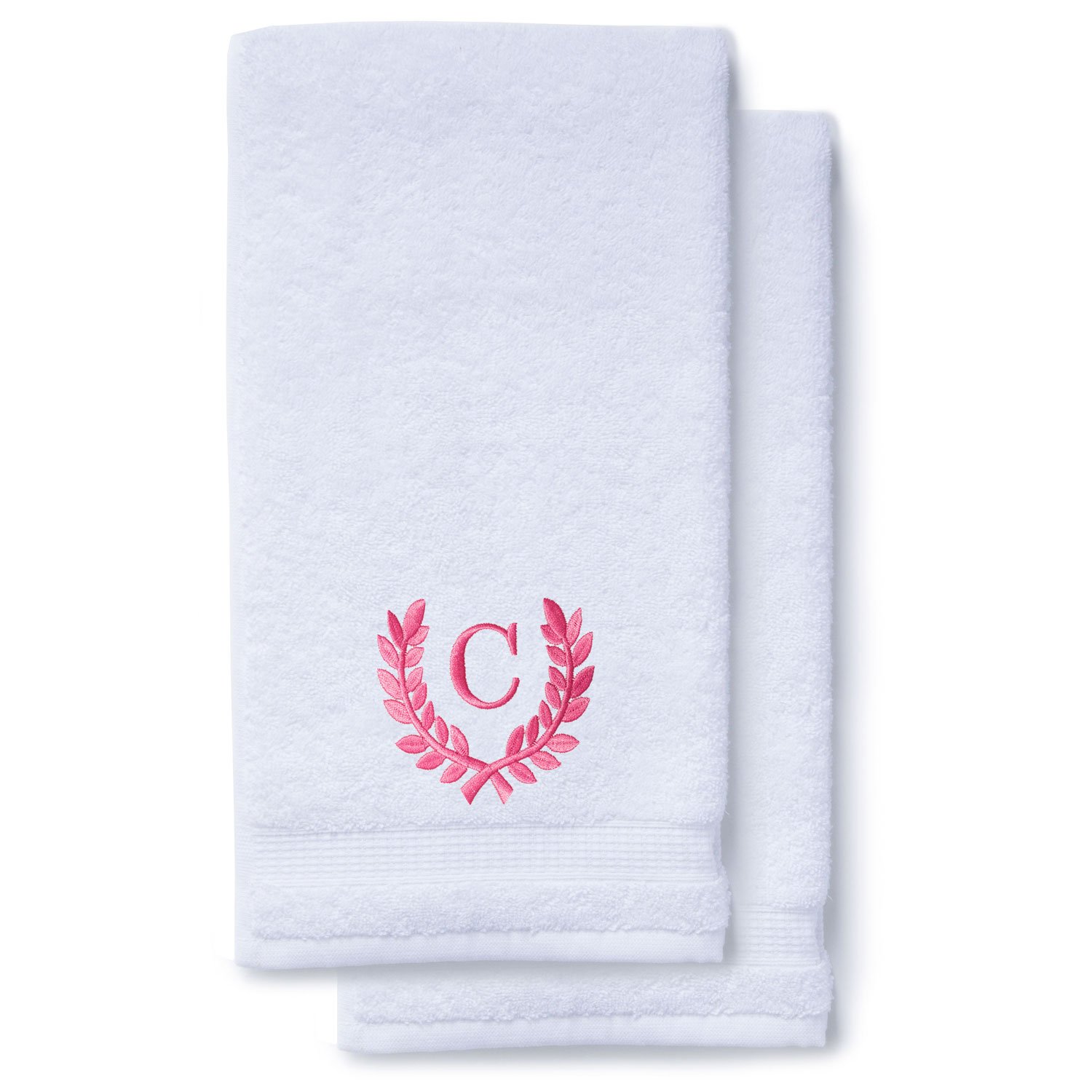Pink Initial Premium Hand Towel Roman 16 X 30 Inch, Set of 2-Robemart.com