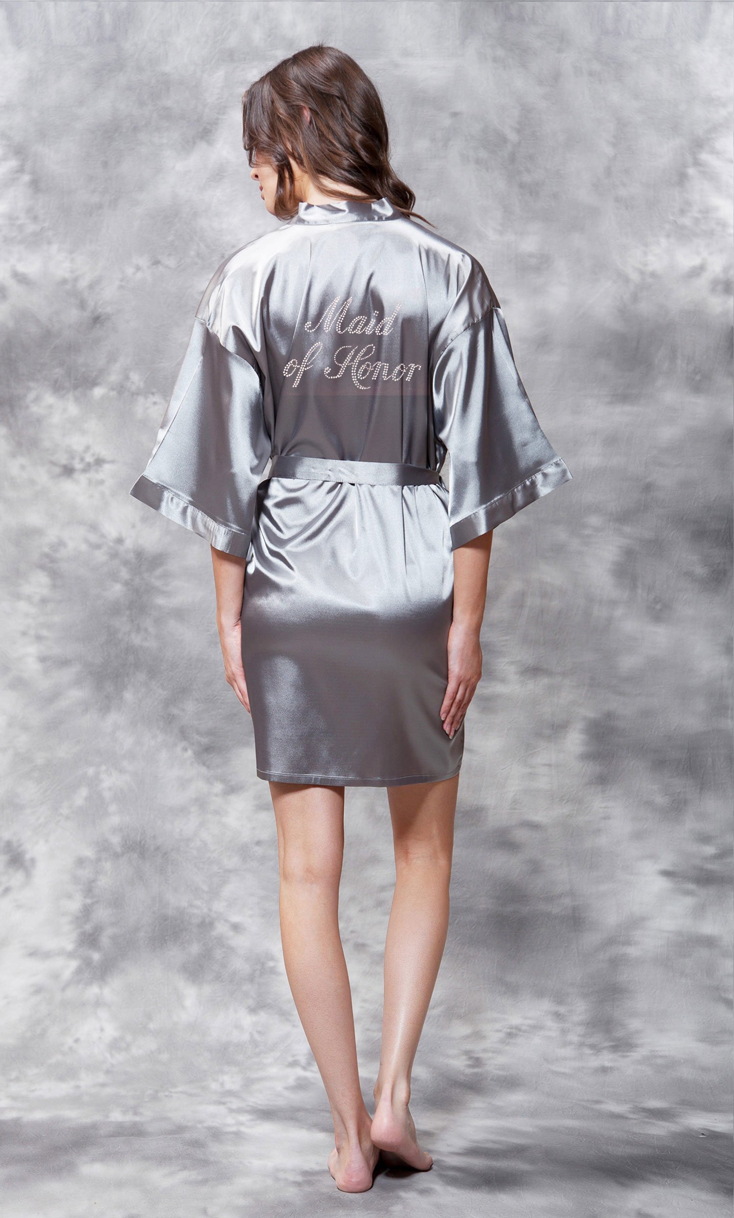 CLEARANCE Maid of Honor Clear Rhinestone Satin Kimono  Short Robe- Final Sale-Robemart.com