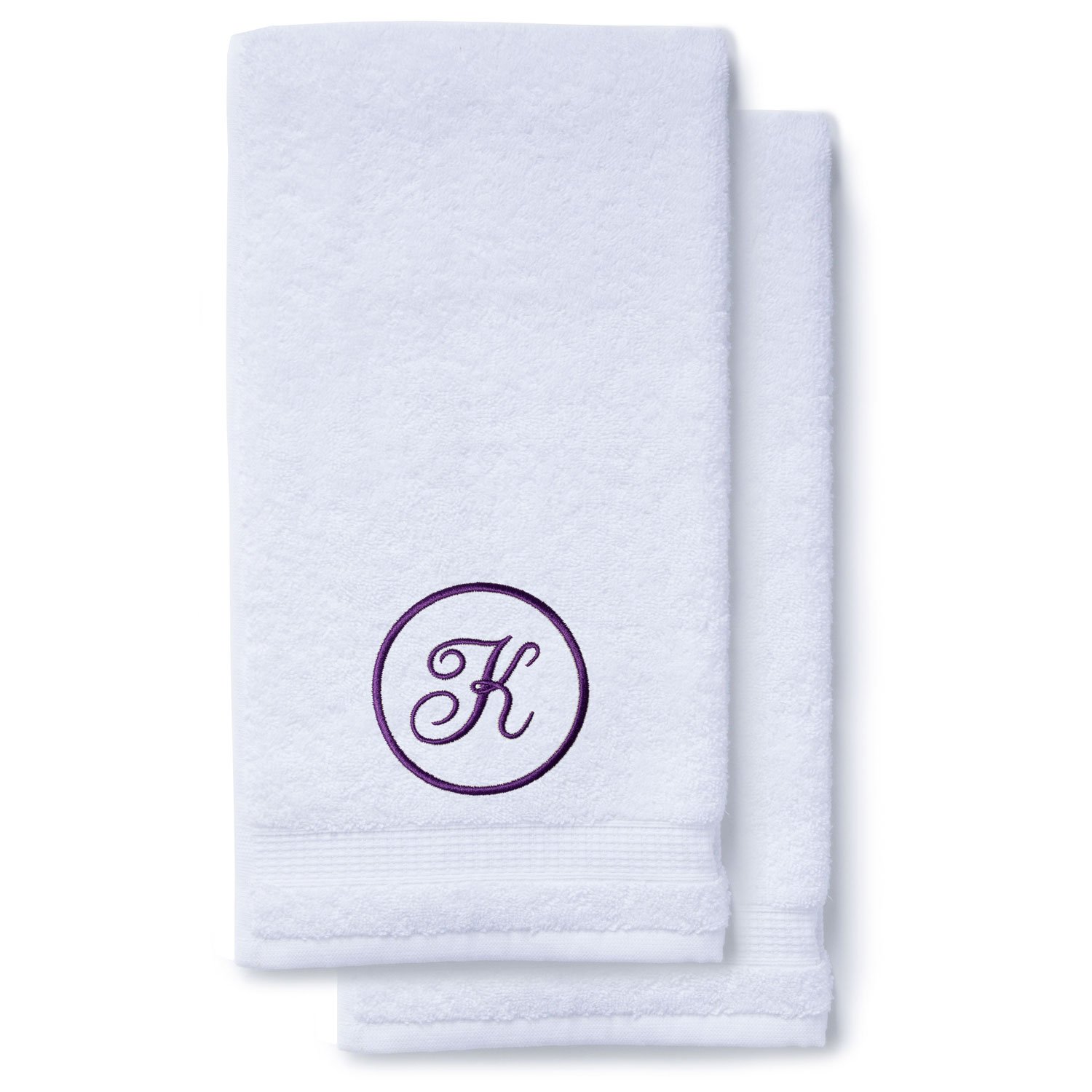 Purple Initial Premium Hand Towel Script 16 X 30 Inch, Set of 2-Robemart.com