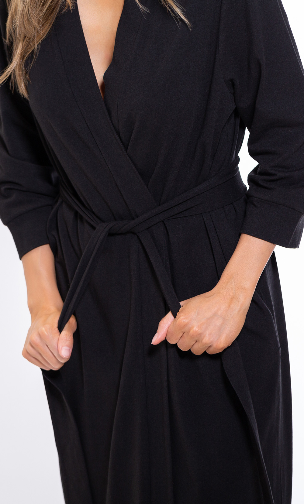 Cotton Black Knit Kimono Robe-Robemart.com