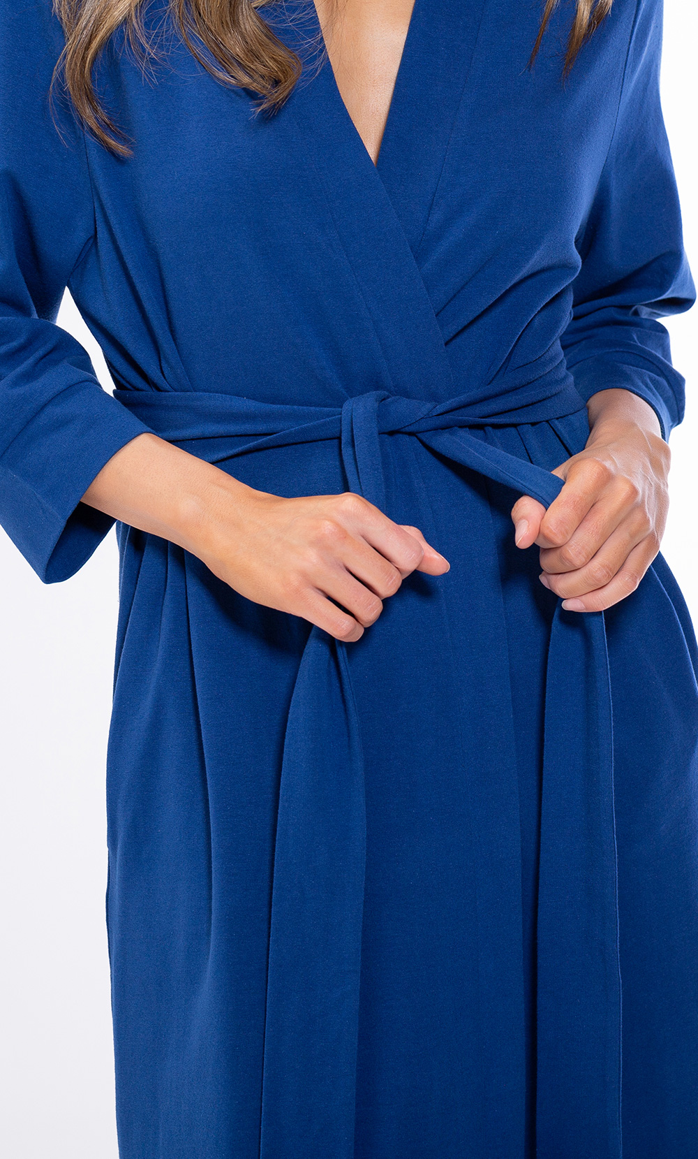 Cotton Navy Blue Knit Kimono Robe-Robemart.com