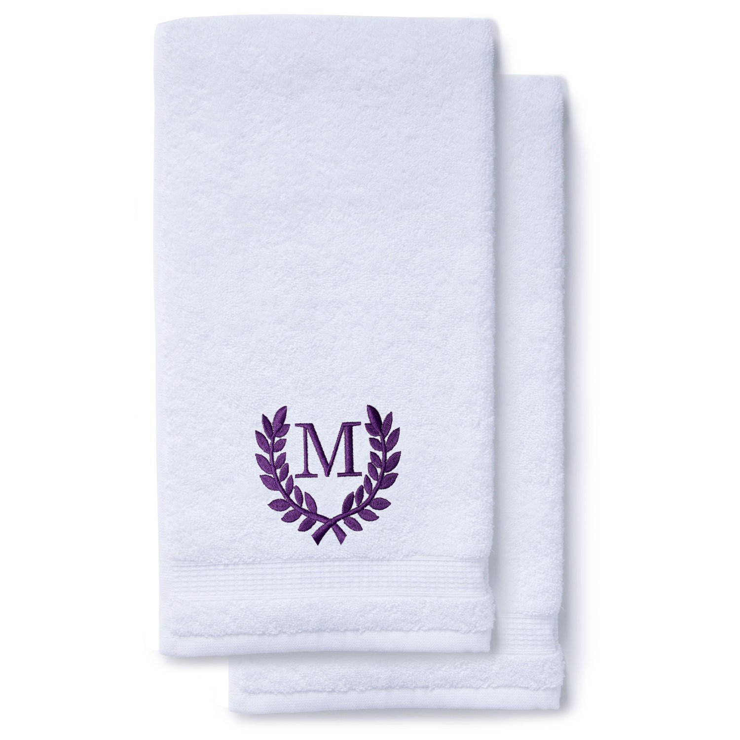 Purple Initial Premium Hand Towel Roman 16 X 30 Inch, Set of 2-Robemart.com