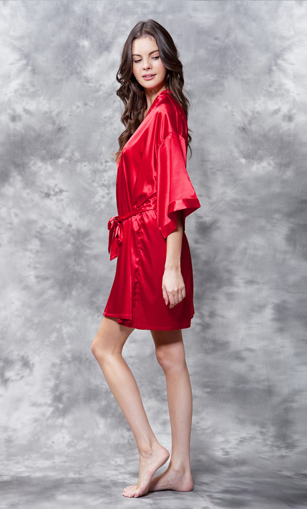 CLEARANCE Red Satin Kimono Short Robe-Robemart.com