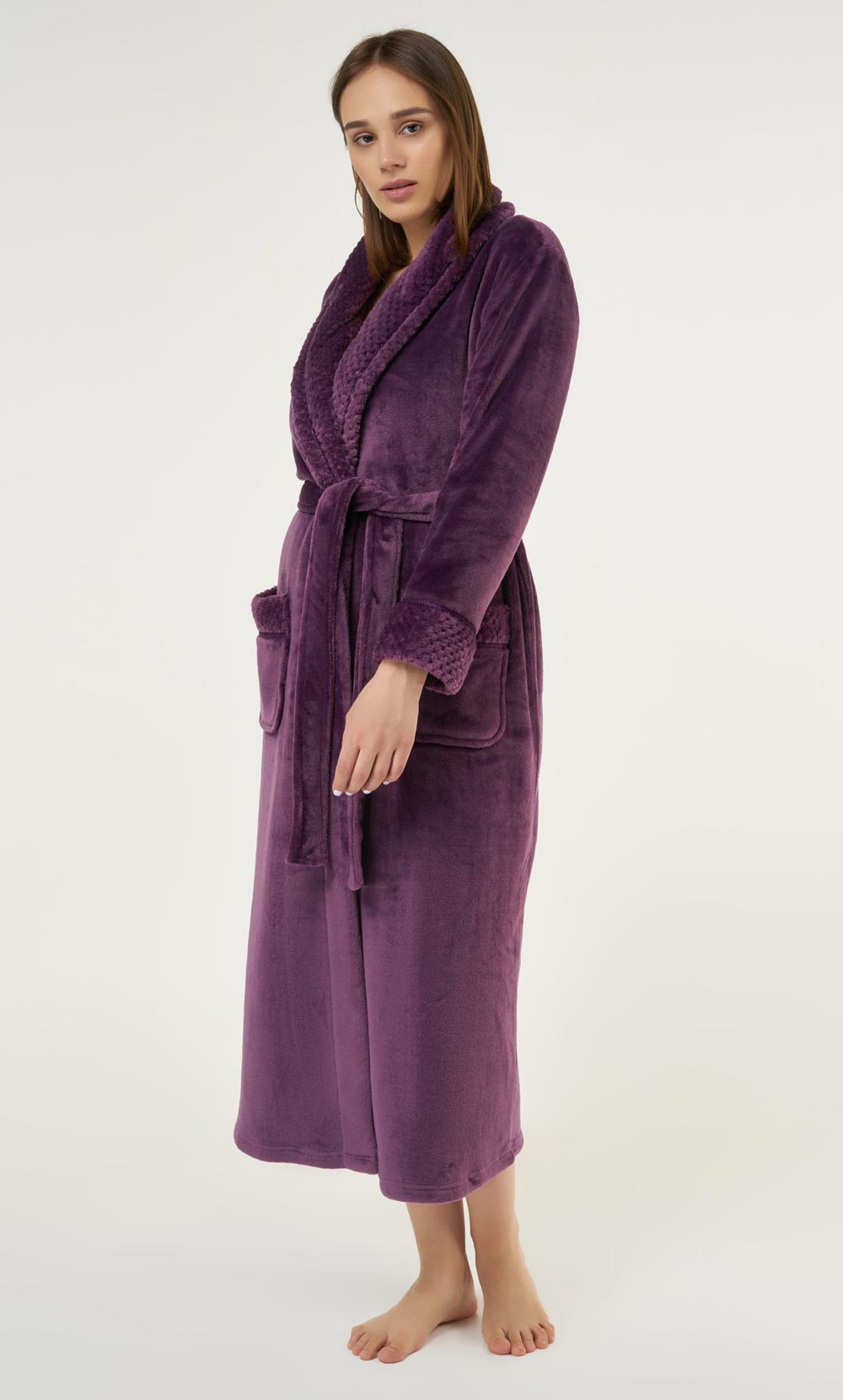 Purple Plush Soft Warm Fleece Womens Robe-Robemart.com