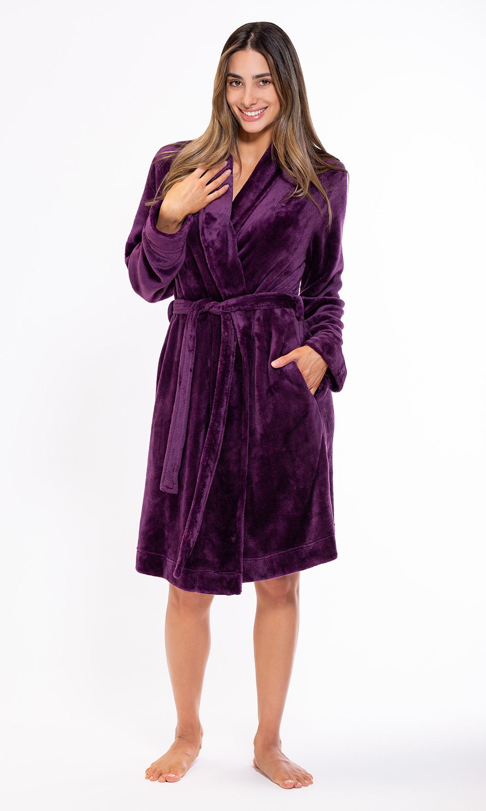 Super Soft Purple Lightweight Plush Shawl Short Women's Robe-Robemart.com