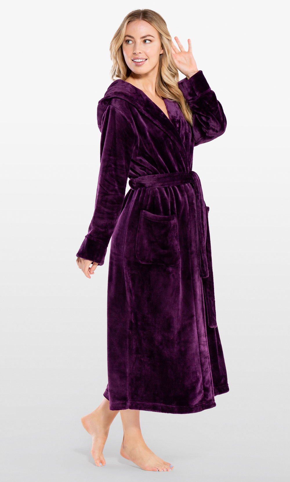 Super Soft Purple Plush Hooded Women's Robe-Robemart.com