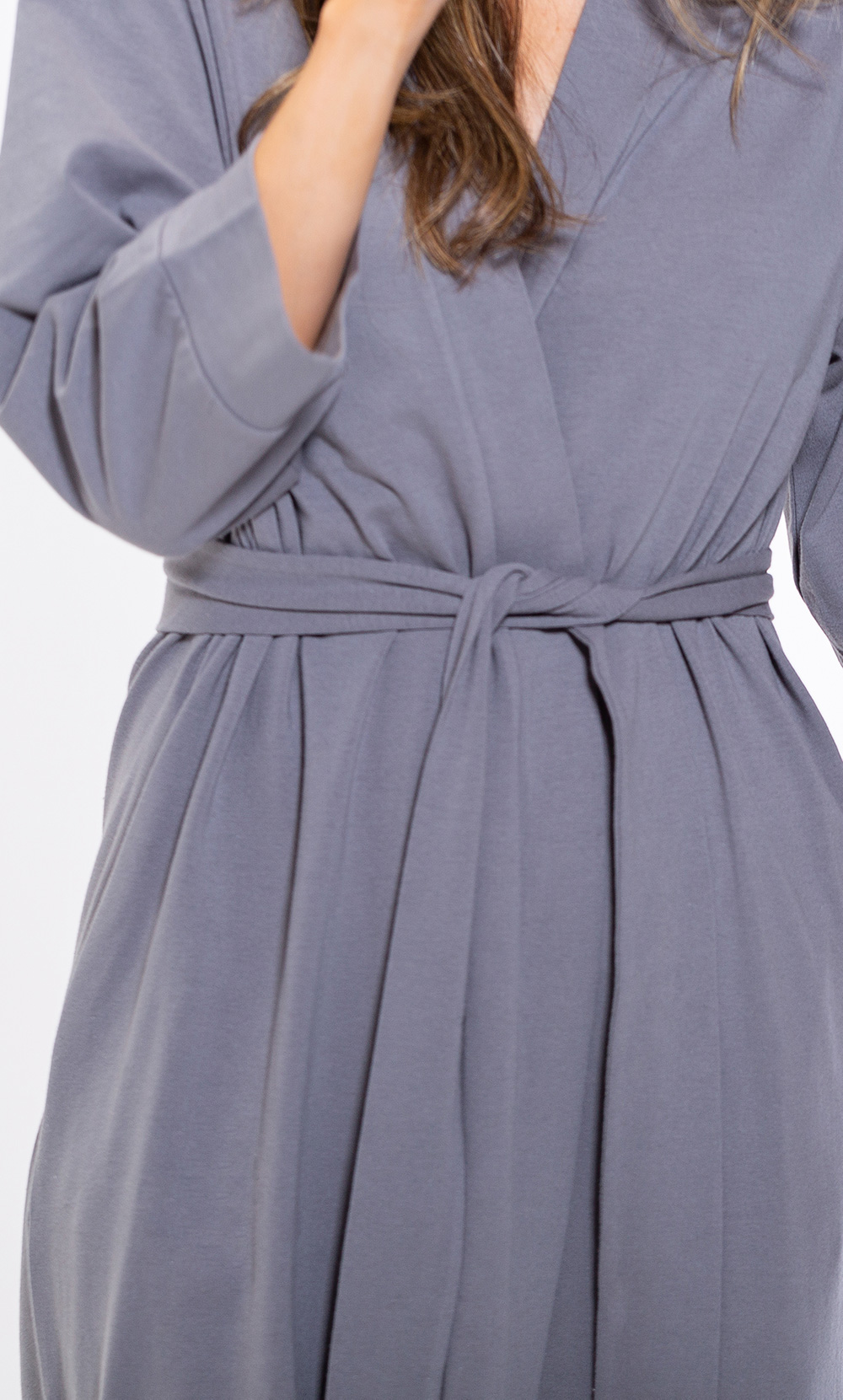 Cotton Charcoal Gray Knit Kimono Robe-Robemart.com