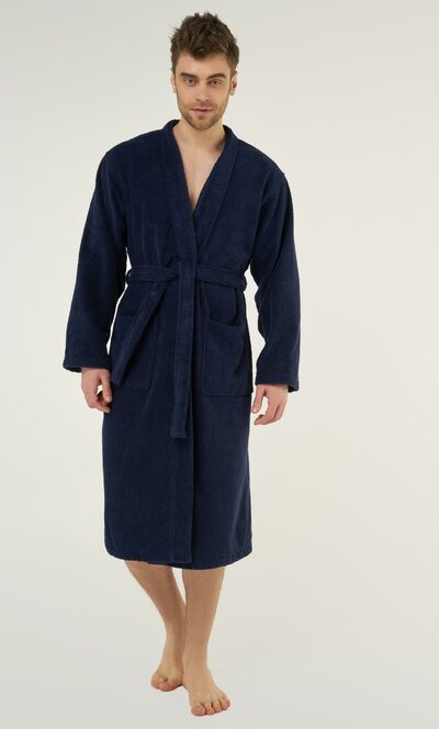 Navy Blue Plush Soft Warm Fleece Womens Robe