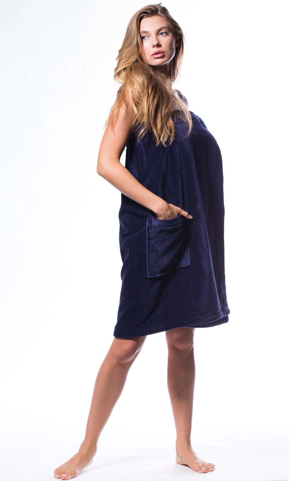 100% Cotton Navy Blue Terry Velour Cloth Spa Wrap, Bath Towel Wrap-Robemart.com