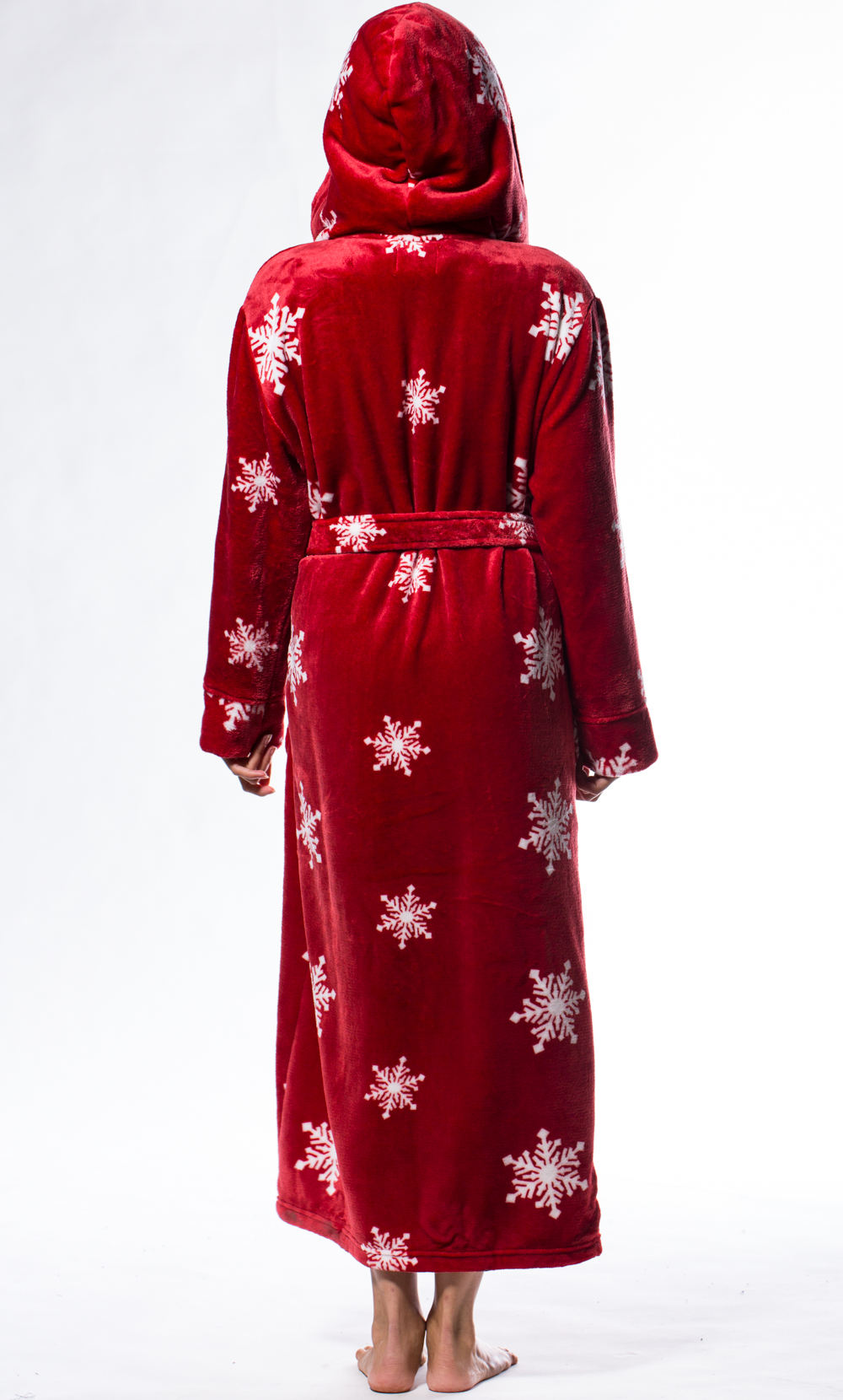 Super Soft Red Snow Plush Hooded Women's Robe-Robemart.com