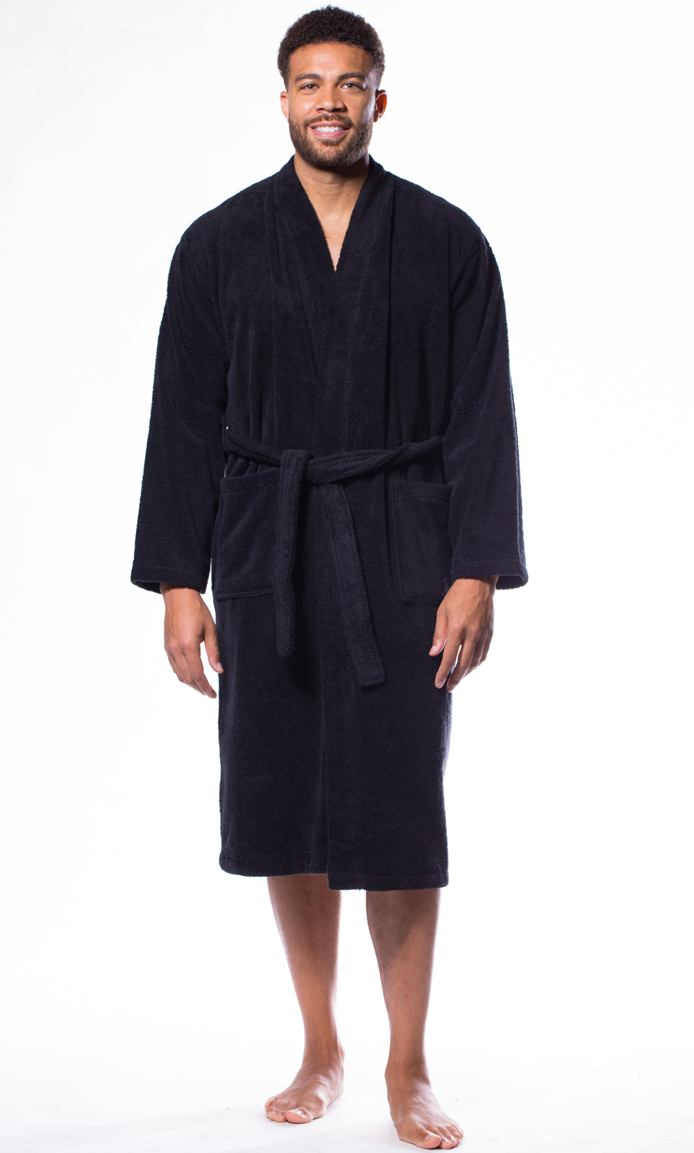 100% Turkish Cotton Black Terry Kimono Bathrobe-Robemart.com