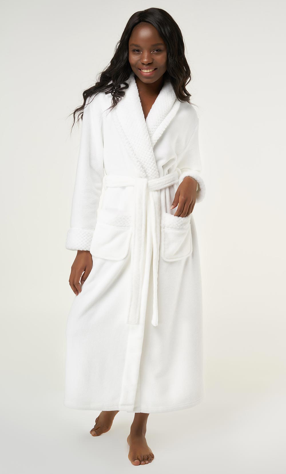 White Plush Soft Warm Fleece Womens Robe-Robemart.com