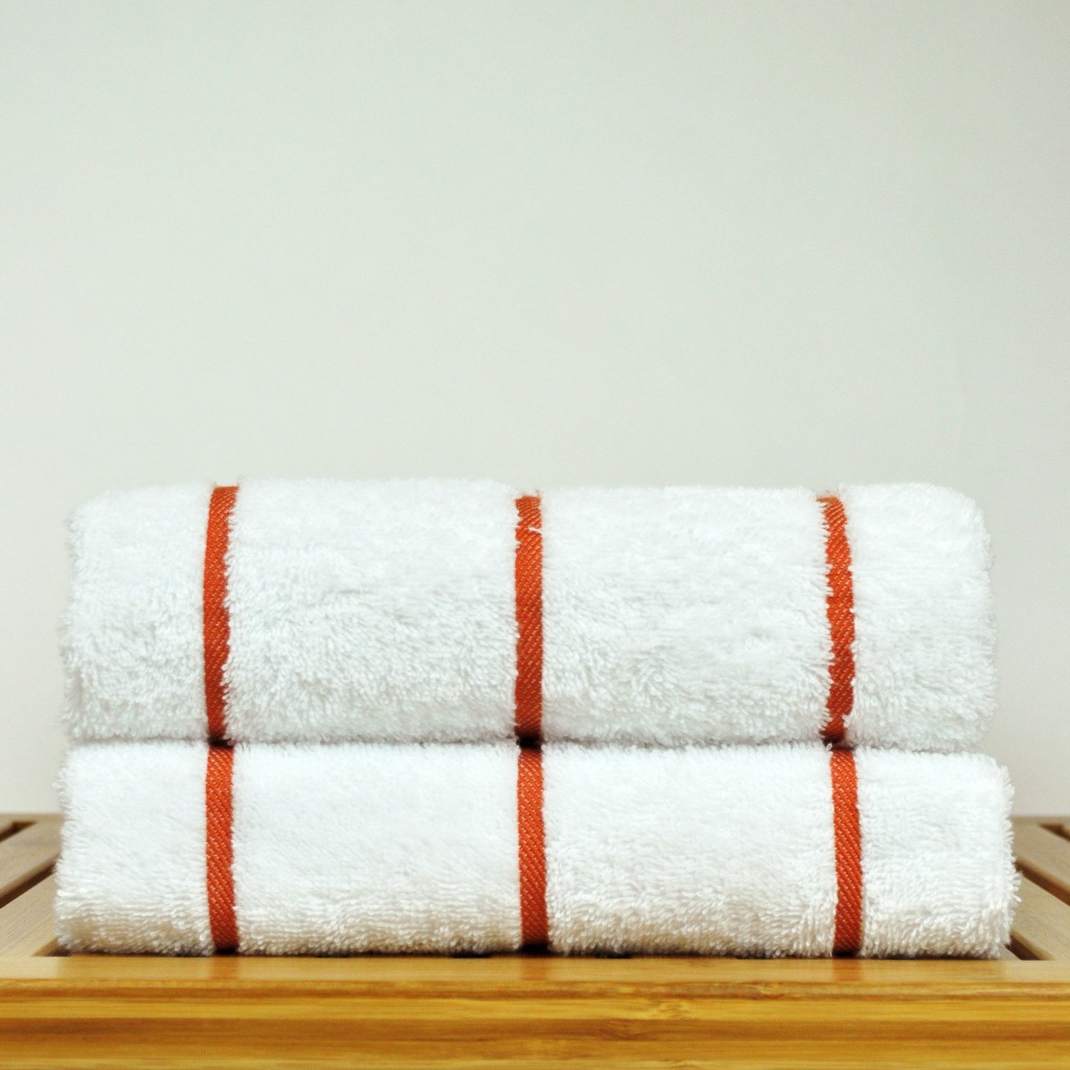 35"x65" - 1.25 lbs/each - 100% Turkish Cotton White Terry Brick Red Striped Pool / Beach Towel-Robemart.com