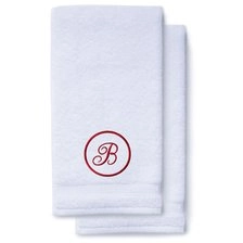 Wine Red Initial Premium Hand Towel Script 16 X 30 Inch, Set of 2-Robemart.com