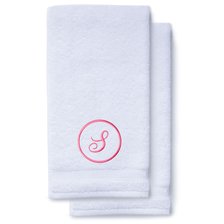 Pink Initial Premium Hand Towel Script 16 X 30 Inch, Set of 2-Robemart.com