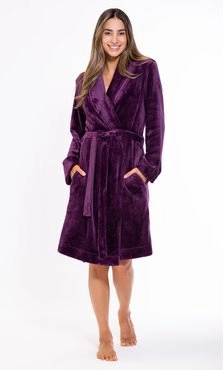 Super Soft Purple Lightweight Plush Shawl Short Women's Robe-Robemart.com
