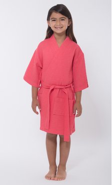 Coral Waffle Kimono Kid's Robe-Robemart.com
