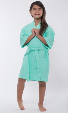 Mint Green Waffle Kimono Kid's Robe-Robemart.com