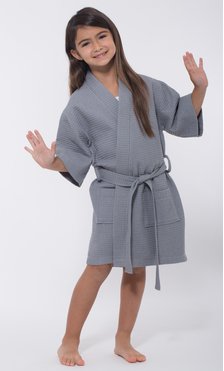 Gray Waffle Kimono Kid's Robe-Robemart.com