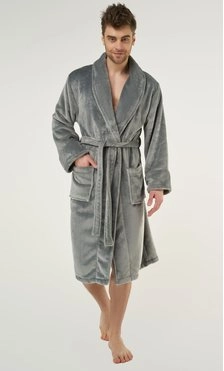 Gray Super Soft Tahoe Microfleece Shawl Collar Robe-Robemart.com