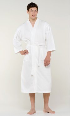 100% Turkish Cotton White Waffle Kimono Robe-Robemart.com