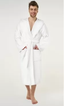 100% Turkish Cotton White Heavy Weight Hooded Terry Bathrobe-Robemart.com
