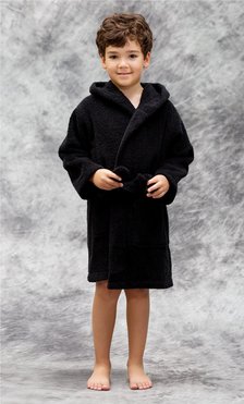 100% Turkish Cotton Black Hooded Terry Kid's Bathrobe-Robemart.com