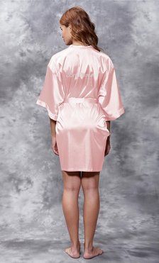 CLEARANCE Bridesmaid Clear Rhinestone Satin Kimono  Short Robe - Final Sale-Robemart.com