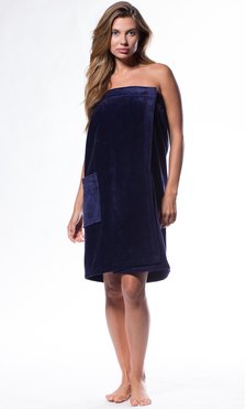 100% Cotton Navy Blue Terry Velour Cloth Spa Wrap, Bath Towel Wrap-Robemart.com