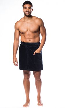 100% Cotton Men Black Terry Velour Cloth Body Wrap, Bath Towel Wrap-Robemart.com