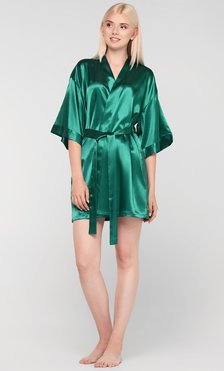 Lush Meadow Emerald Green Satin Kimono Short Robe-Robemart.com