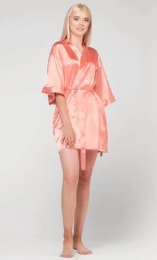 Peach Satin Kimono Short Robe-Robemart.com