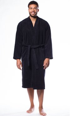 100% Turkish Cotton Black Terry Kimono Bathrobe-Robemart.com