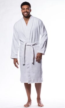 Men's White Plush Soft Warm Fleece Bathrobe with Hood, Comfy Men's Robe