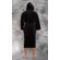 100% Turkish Cotton Black Hooded Terry / Velour Bathrobe-Robemart.com