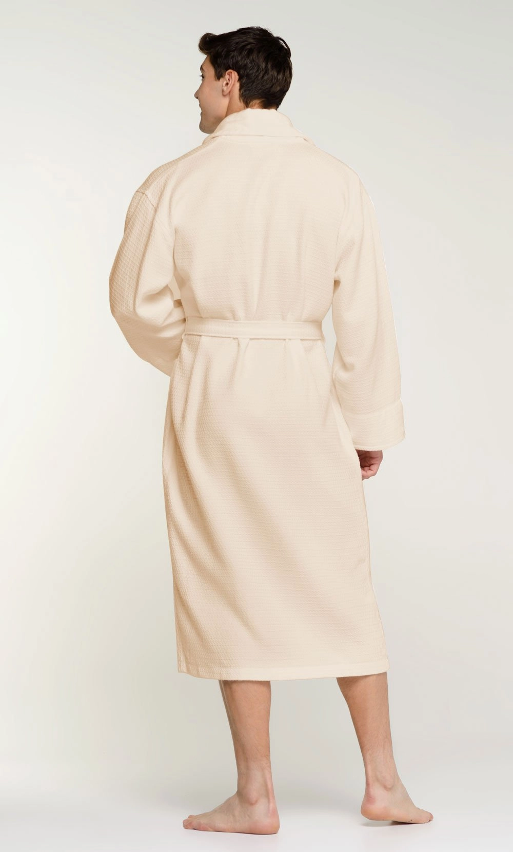 100% Turkish Cotton Beige Waffle With Velour Shawl Robe-Robemart.com