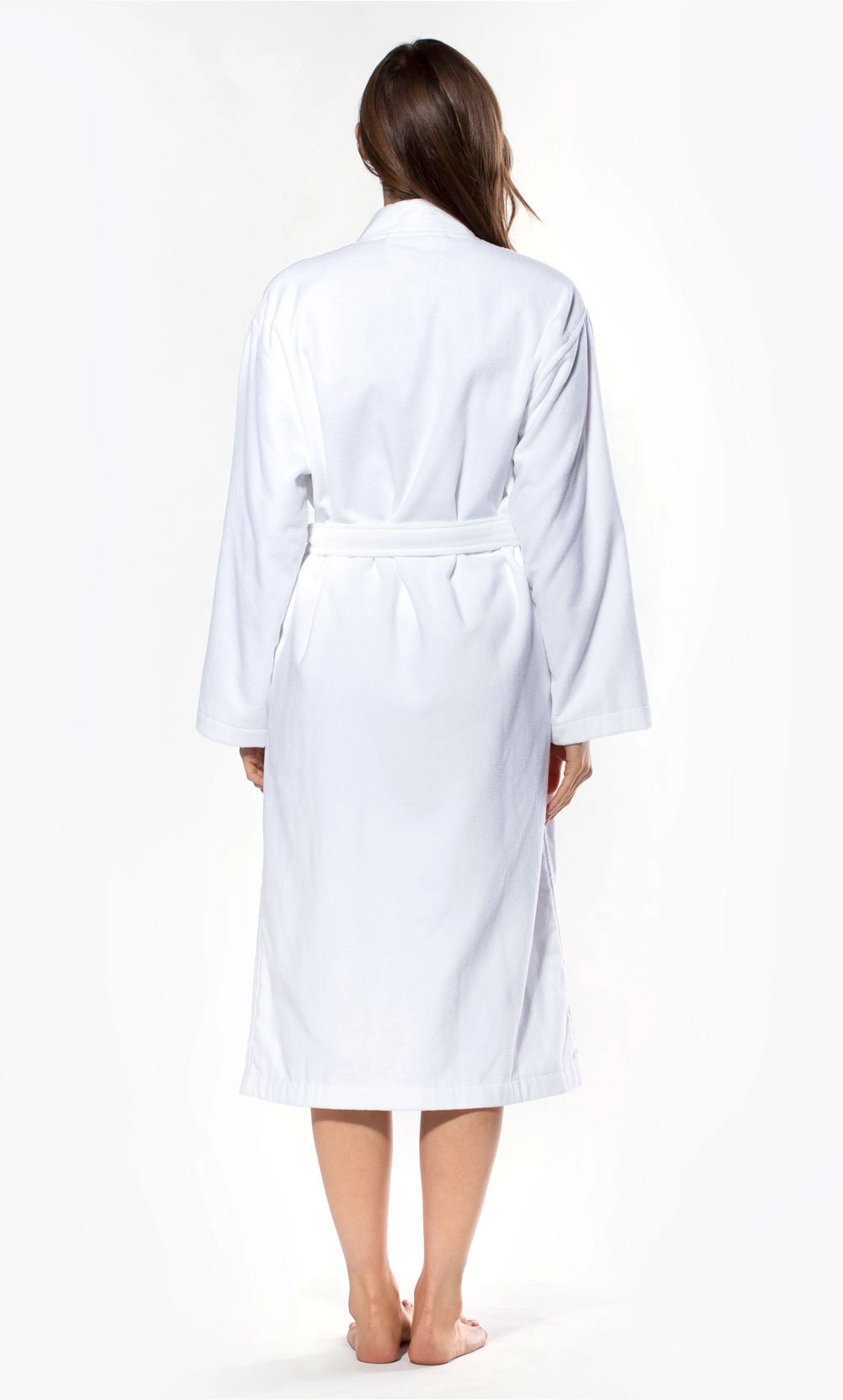 100% Turkish Cotton White Terry / Velour Kimono Bathrobe-Robemart.com