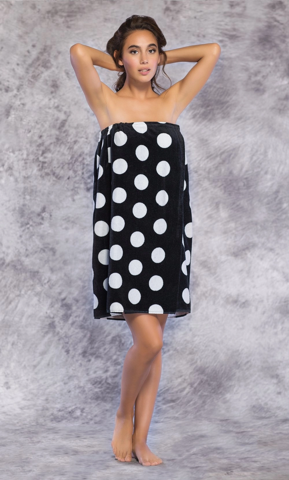 100% Cotton Polka Dot Black Terry Velour Cloth Spa Wrap, Bath Towel Wrap-Robemart.com