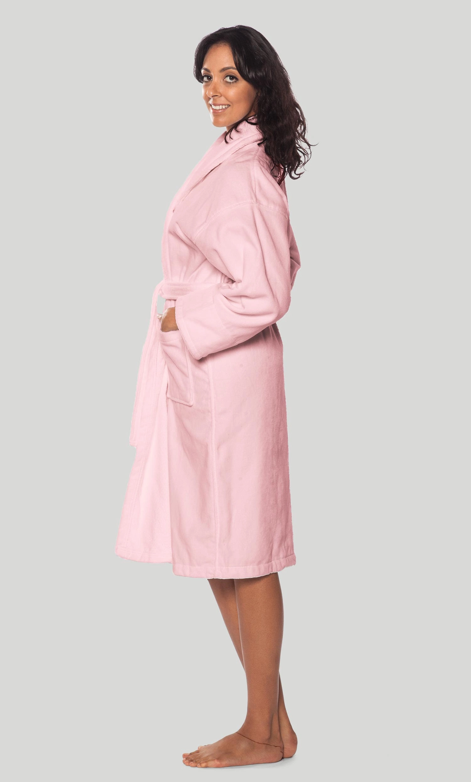 100% Turkish Cotton Pink Shawl Terry / Velour Bathrobe-Robemart.com